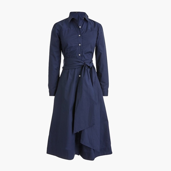 J. Crew Dresses & Skirts - New JCREW Navy Tie-waist shirtdress Cotton Poplin